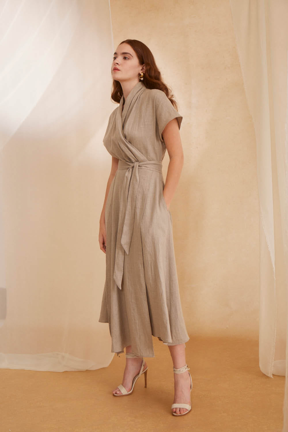 Butterfly Wrap Dress in Taupe – Maison De Mode